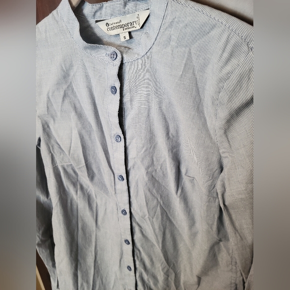 EUC Chef Works Contemporary Button Up Shirt Blue & White Striped Size Small - Picture 6 of 8